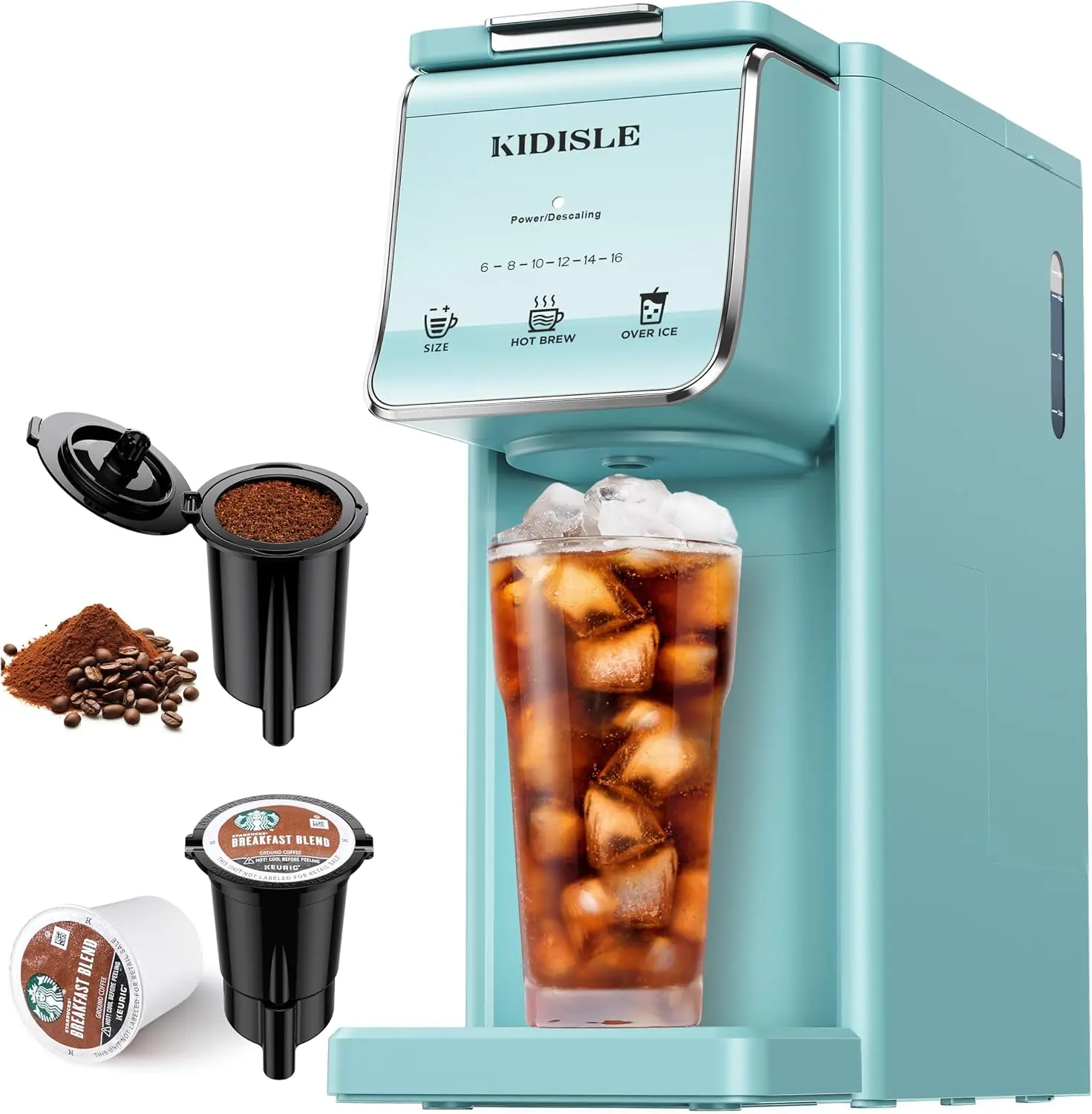 KIDISLE Hot & Iced Single Serve Coffee Maker for K Cup & Grounds